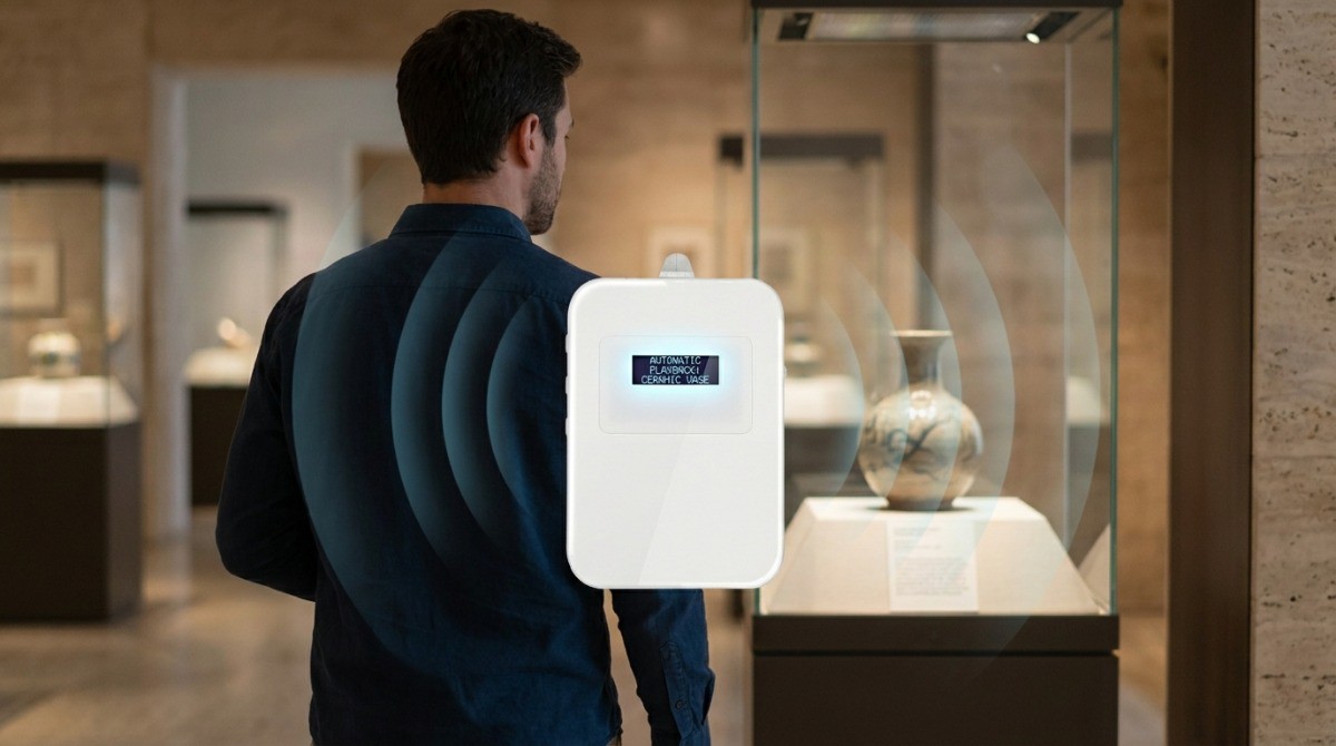 Yingmi M7 automatic induction guide system triggering near museum exhibit Yingmi M7 automatic induction guide system triggering near museum exhibit